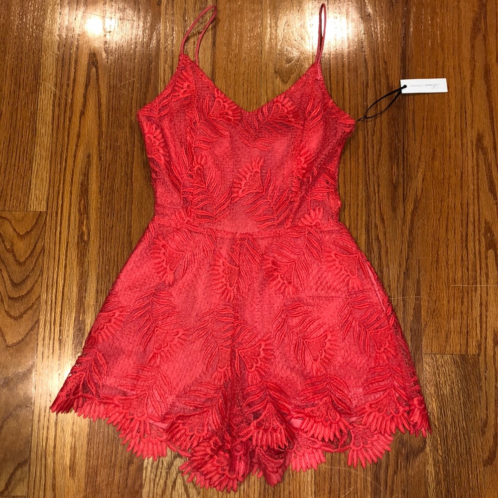 NWT Lovers + friends lace crotchet coral romper
